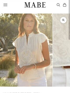 M.A.B.E Lilia Short Sleeve Blouse in Ecru